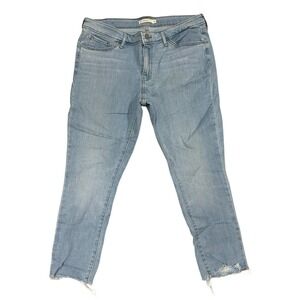 Levis 711 Skinny Jeans Womens 32 Blue Denim Stretch 24" Inseam Raw‎ Hem Ankle